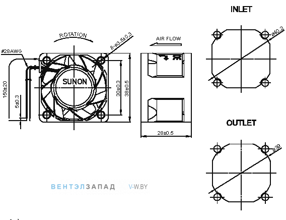 Чертеж и исполнение PF38281BX-000U-A99