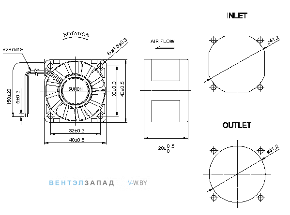Присоединительные размеры SG40281B1-000U-A99