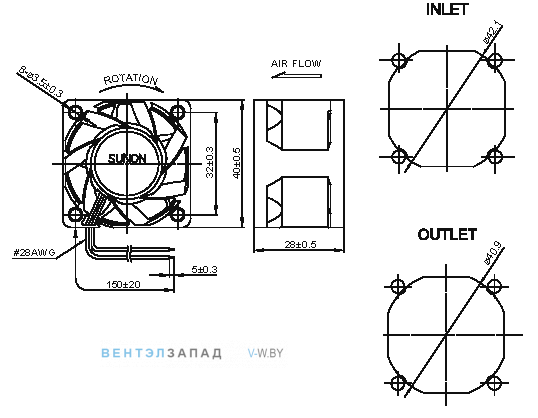 Габаритные размеры PF40281B4-000U-A99