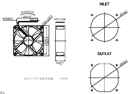 Присоединительные размеры MEC0384V1-000U-A99