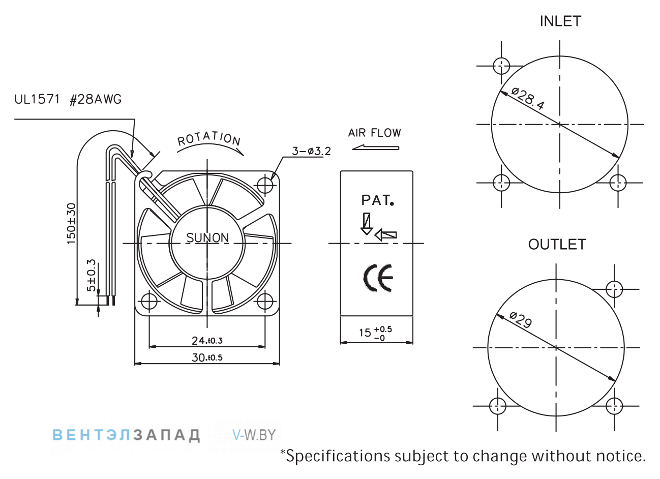 Чертеж и исполнение GM0503PHB3-8