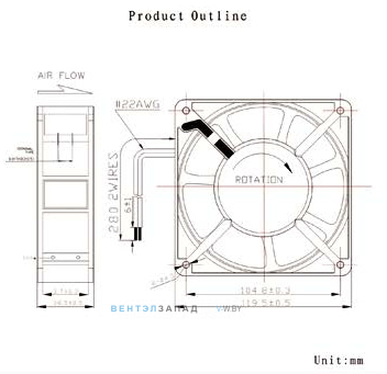 Чертеж и исполнение Tidar RQA12038HBT 120x120x38 компактный AC Чертеж и исполнение Tidar RQA12038HBT 120x120x38 компактный AC
