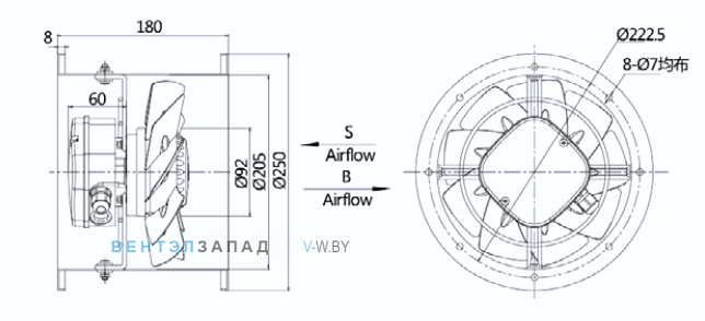 Габариты Weiguang YWF4E-200-B-92/15-T