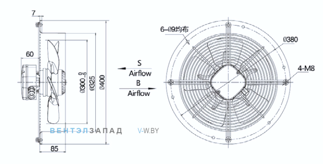 Габариты Weiguang YWF4E-300-B-92/35-R