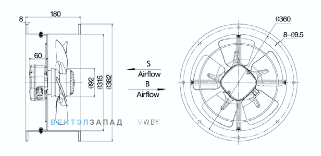 Габариты Weiguang YWF2D-300-B-92/35-T