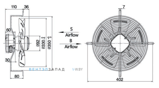 Габариты Weiguang YWF4E-330-B-92/35-G