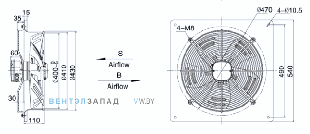 Габариты Weiguang YWF4D-400-B-102/47-B0 Габариты Weiguang YWF4D-400-B-102/47-B0