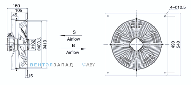 Габариты Weiguang YWF4D-400-B-102/47-B1 Габариты Weiguang YWF4D-400-B-102/47-B1