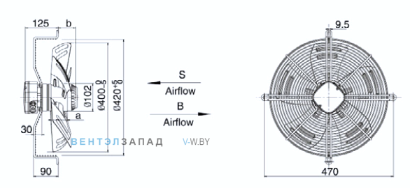 Габариты Weiguang YWF4D-400-B-102/47-G