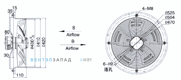 Габариты Weiguang YWF4D-400-B-102/47-R