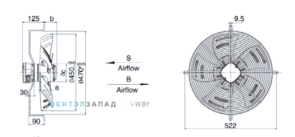 Габариты Weiguang YWF6D-450-B-102/60-G