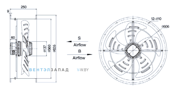Габариты Weiguang YWF4E-550-B-137/50-T Габариты Weiguang YWF4E-550-B-137/50-T