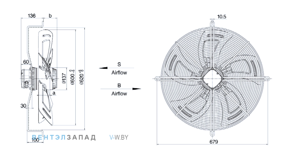 Габариты Weiguang YWF4E-600-B-137/70-G