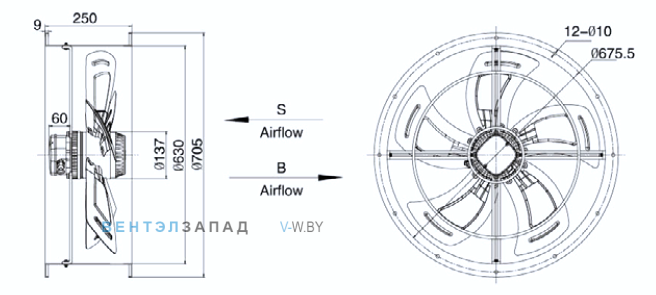 Габариты Weiguang YWF4D-630-B-180/75-T Габариты Weiguang YWF4D-630-B-180/75-T