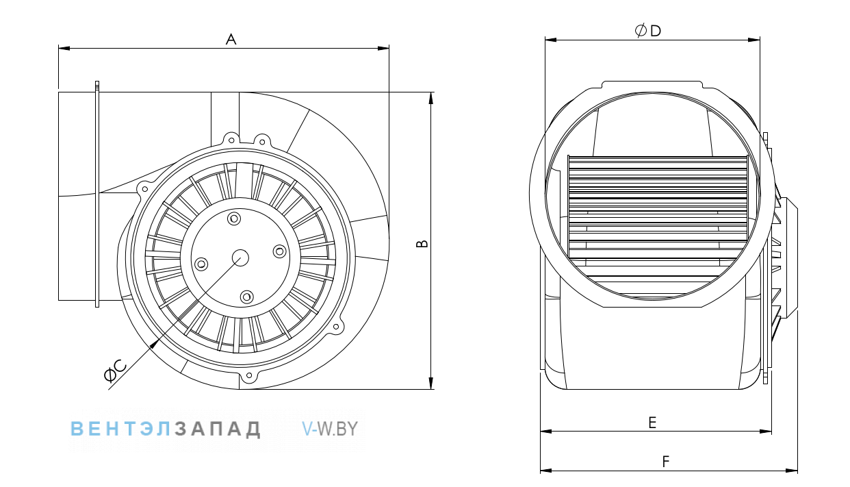 Посадочные размеры и габариты BVN BPS-B 150-100 радиальный