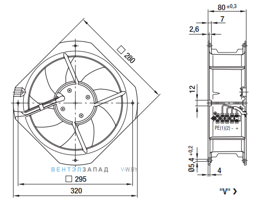 Посадочные размеры и габариты Ebmpapst W1G250HH3752