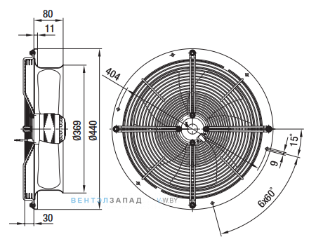 Посадочные размеры и габариты Ebmpapst W6E330CP0230