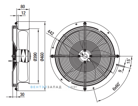 Посадочные размеры и габариты Ebmpapst W6E350CR0831