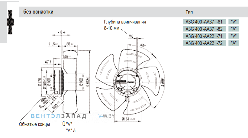 Посадочные размеры и габариты Ebmpapst A3G400AA3782