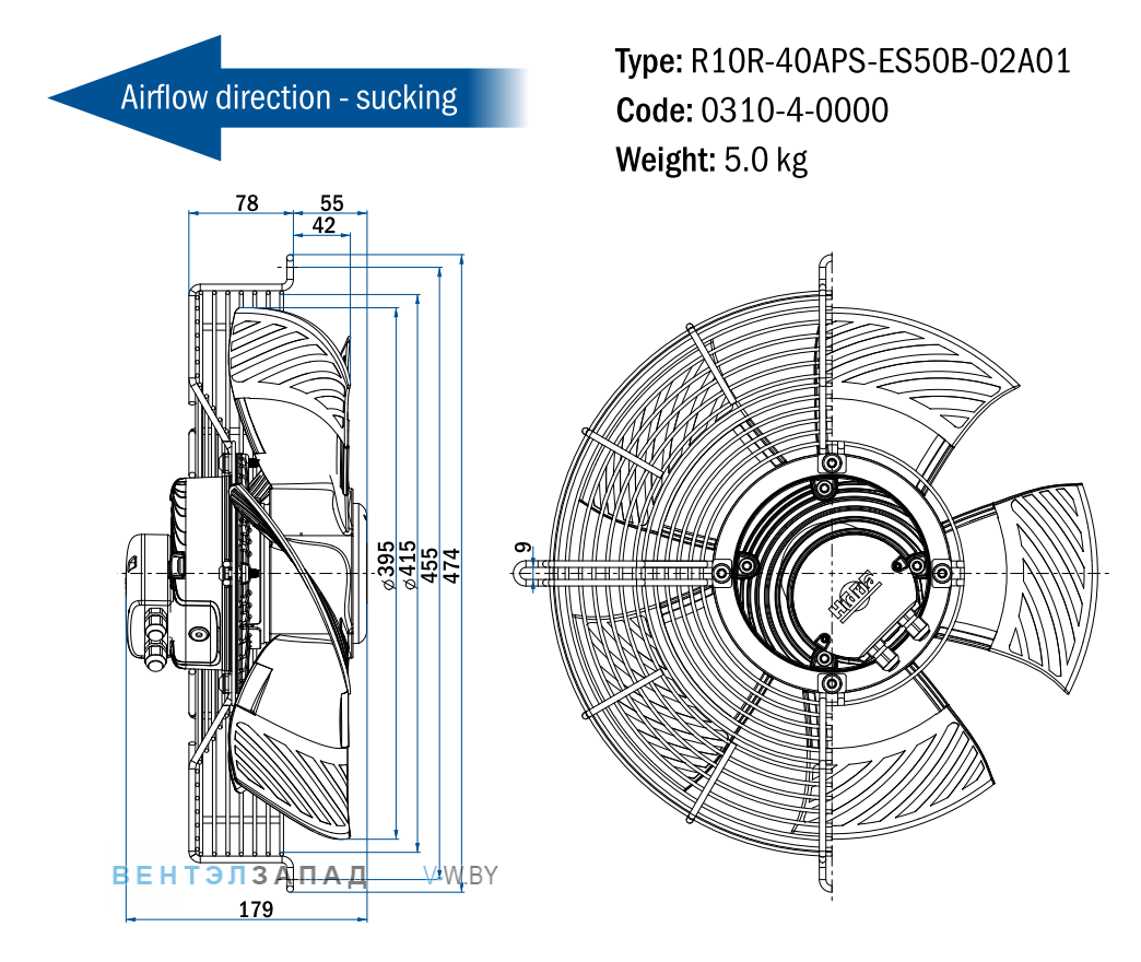 Схема, чертеж, исполнение Hidria R10R-40APS-ES50B-02A01