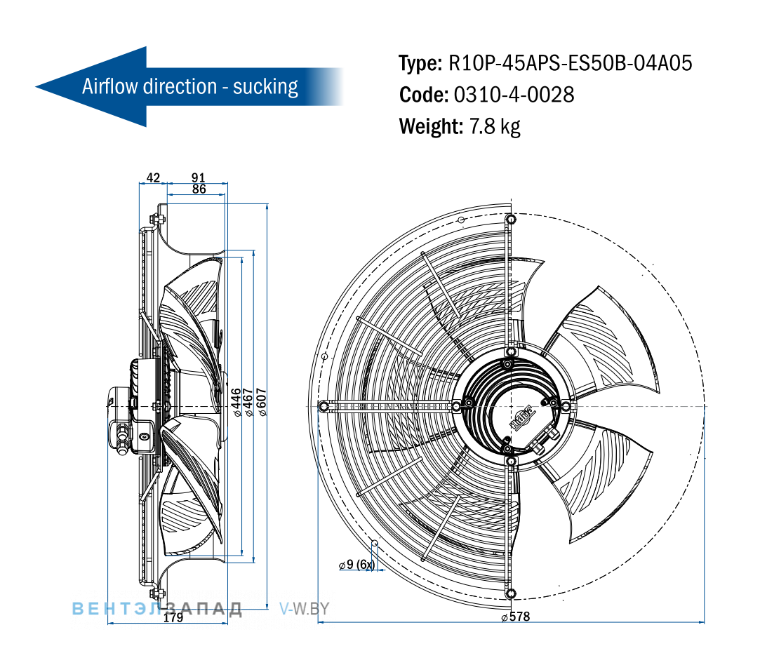 Схема, чертеж, исполнение Hidria R10P-45APS-ES50B-04A05