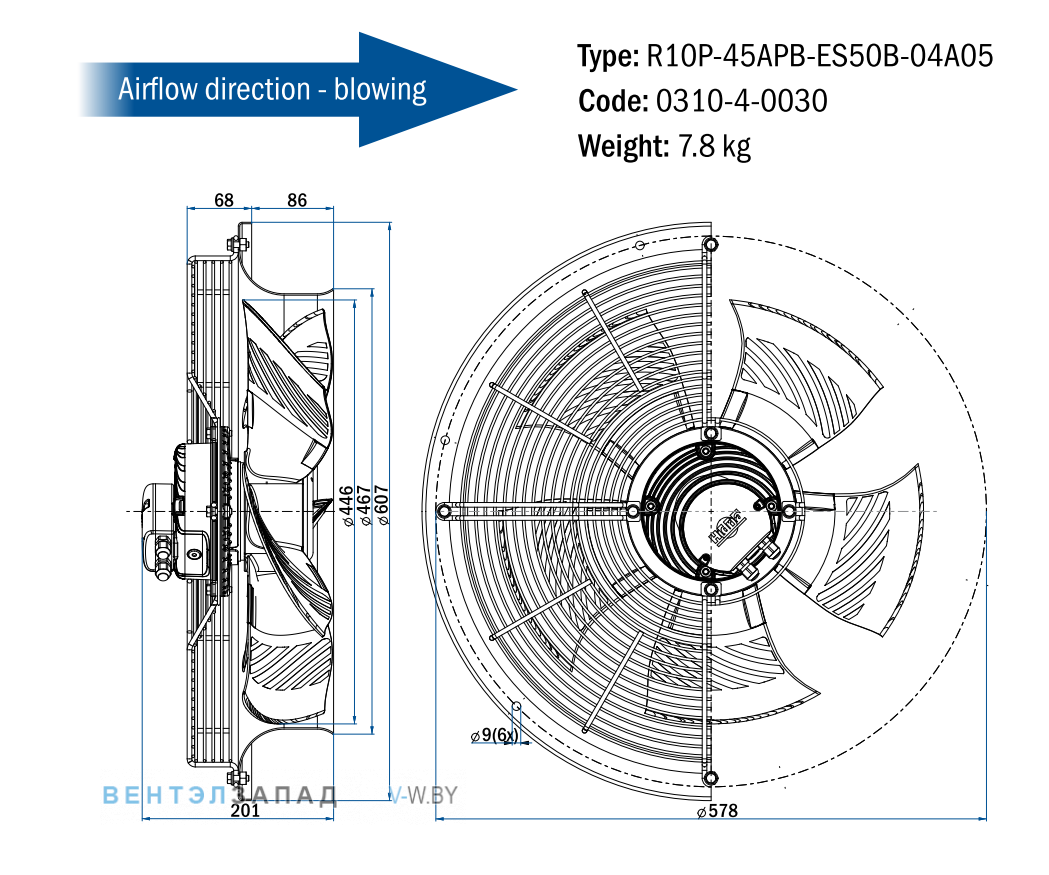Схема, чертеж, исполнение Hidria R10P-45APB-ES50B-04A05