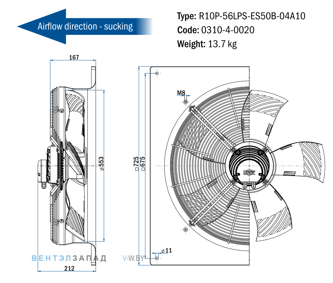 Схема, чертеж, исполнение Hidria R10P-56LPS-ES50B-04A10