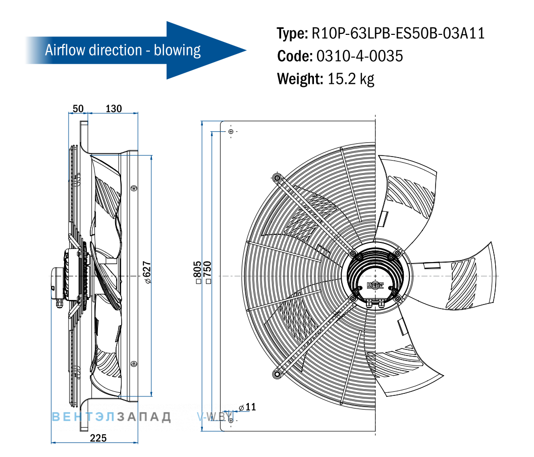 Схема, чертеж, исполнение Hidria R10P-63LPB-ES50B-03A11