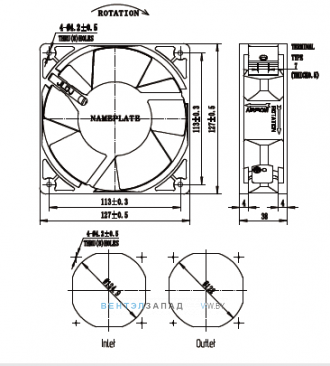 Габаритные размеры Ningbo Jiulong TG12738MAB 100B
