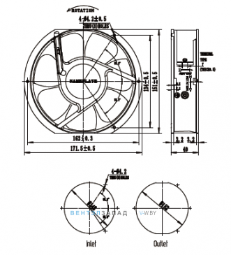 Габаритные размеры Ningbo Jiulong TG17040HAB 100B