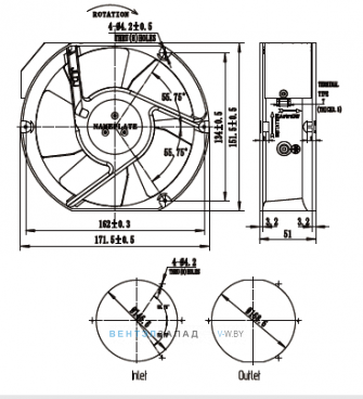 Габаритные размеры Ningbo Jiulong TG17050HAB 200B