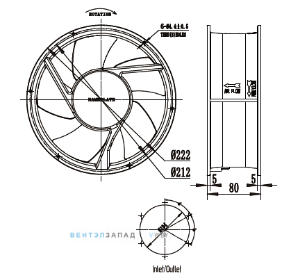 Габаритные размеры Ningbo Jiulong TG22080HAB 380B