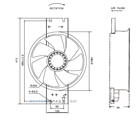 Габаритные размеры Ningbo Jiulong 250FZY6-D-7P 200B