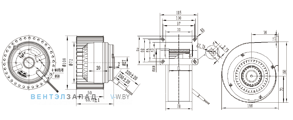 Габаритные размеры Ningbo Jiulong JD108A2E03-W 380B