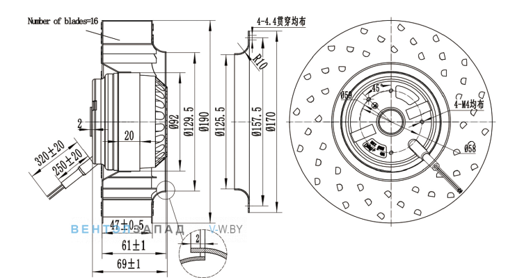 Габаритные размеры Ningbo Jiulong JH190A2E03 380B