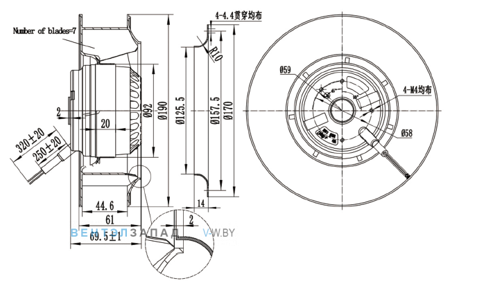 Габаритные размеры Ningbo Jiulong JH190B2E06 380B
