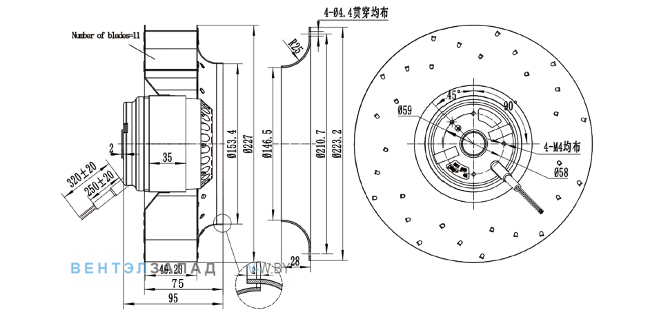 Габаритные размеры Ningbo Jiulong JH225A2E03 380B