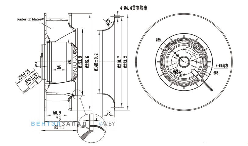 Габаритные размеры Ningbo Jiulong JH225B2E03 380B