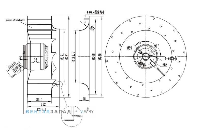 Габаритные размеры Ningbo Jiulong JH280B4E02 230B