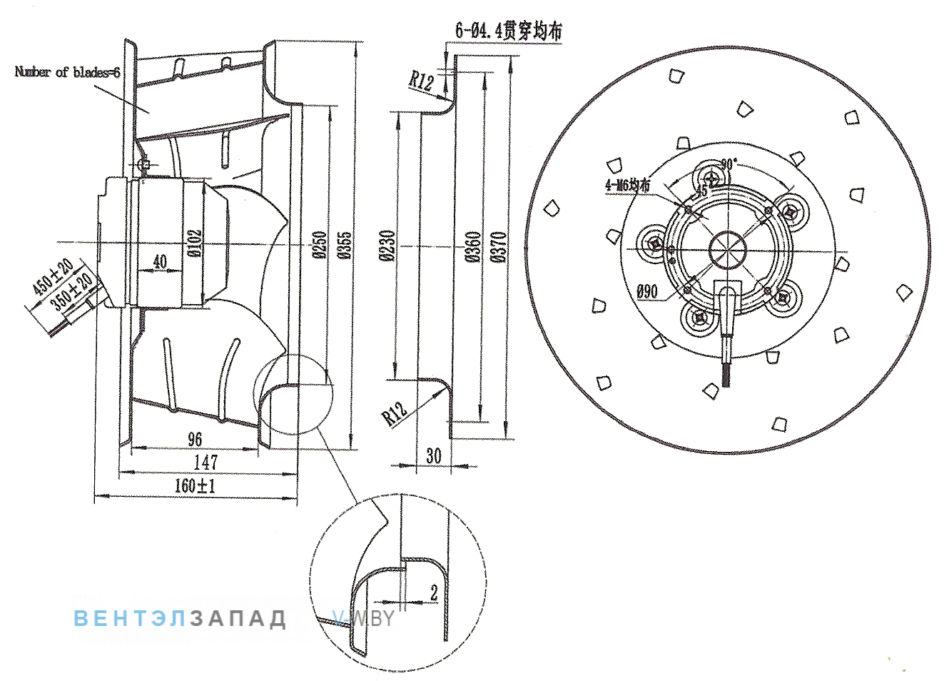 Габаритные размеры Ningbo Jiulong JH355A4E06 380B