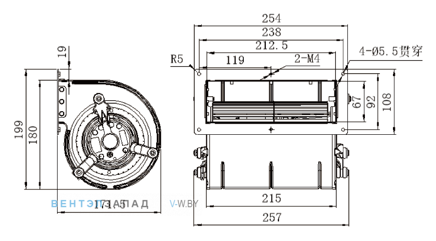 Габаритные размеры Ningbo Jiulong JS133B2E02-W 230B