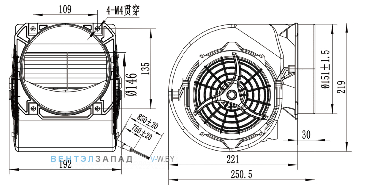 Габаритные размеры Ningbo Jiulong JS146A2E02-W 230B