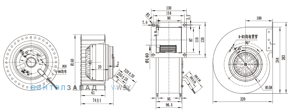 Габаритные размеры Ningbo Jiulong JD140A2E01-W 115B