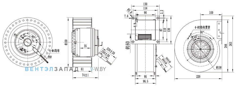 Габаритные размеры Ningbo Jiulong JD160A4E02 230B