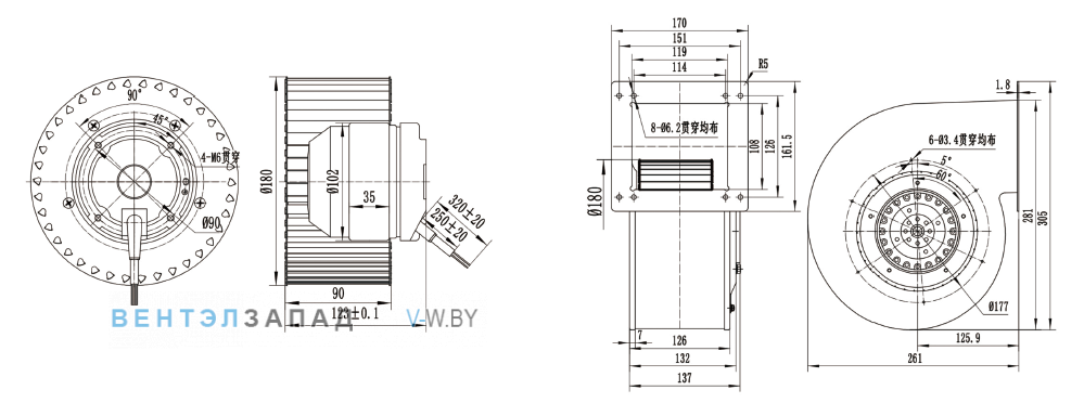 Габаритные размеры Ningbo Jiulong JD180A4E02 230B