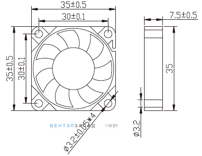 Габаритные размеры Ningbo Jiulong JL-3507H12-HH 12B