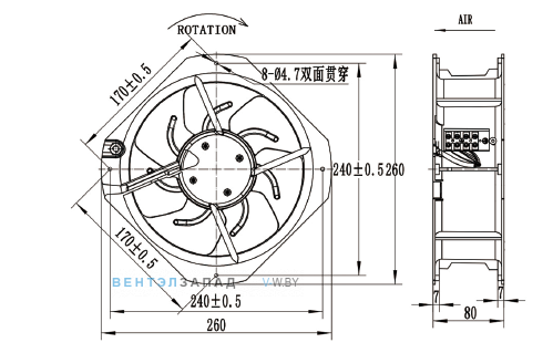 Габаритные размеры Ningbo Jiulong JL2422580HB2M 24B
