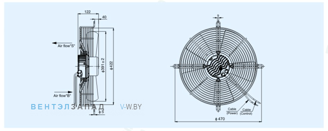 Габаритные размеры Sanmu ECF(K)6E400-PZB4BC0 230B