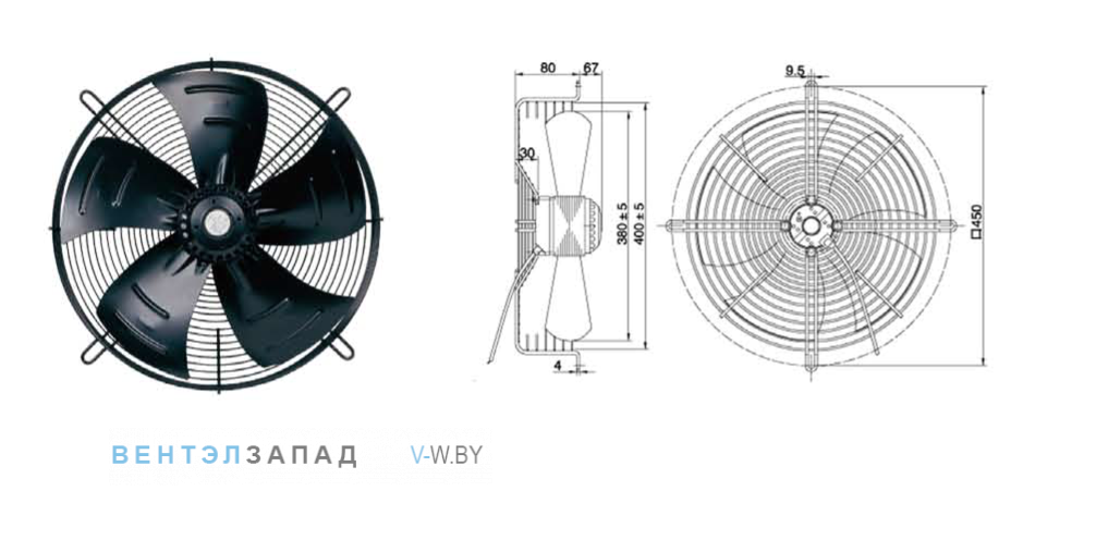 Габаритные размеры Maer YSWF74M4-450N-380
