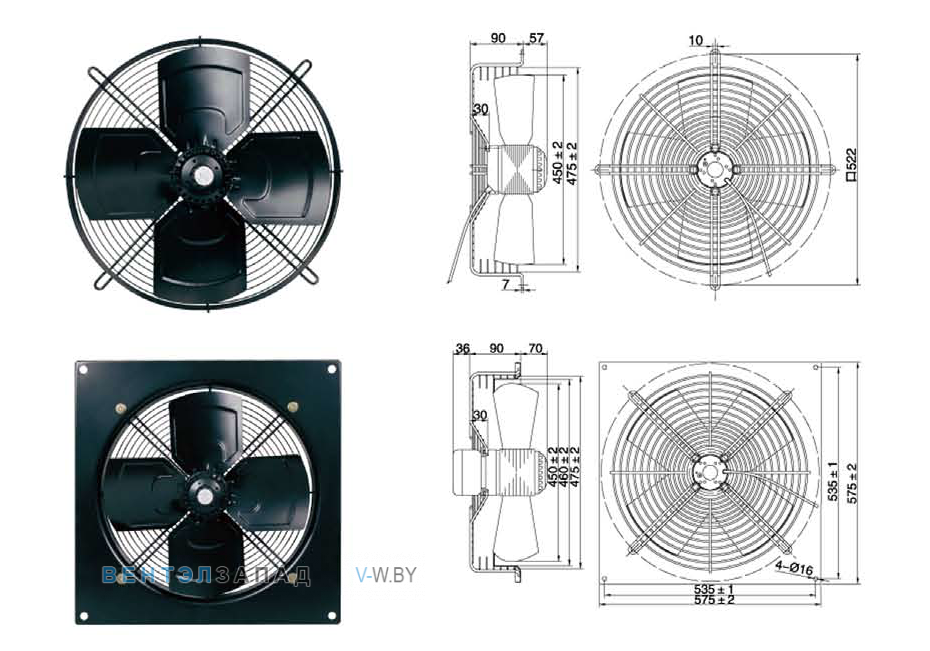 Габаритные размеры Maer YSWF102L45P4-522N-450LF